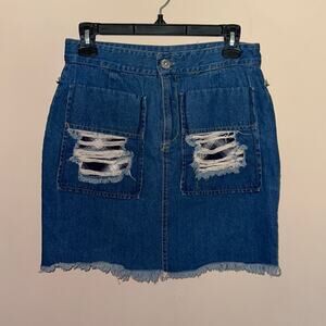 POL Women’s Distressed Blue Denim‎ Jean Skirt Size Small